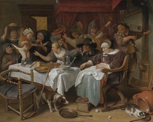Twaalfde nacht: de koning drinkt door Jan Steen