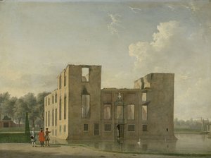 Achteraanzicht van Kasteel Berckenrode in Heemstede na de Brand door Jan Ten Compe