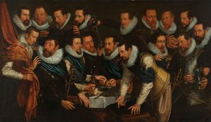 Officieren en andere schutters van het XIe district van Amsterdam, onder bevel van kapitein Geurt Dircksz van Beuningen en luitenant Pieter Martensz Hoeffijser