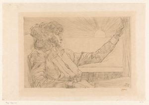 Zittende vrouw voor een venster door Jan Toorop (signed by artist)