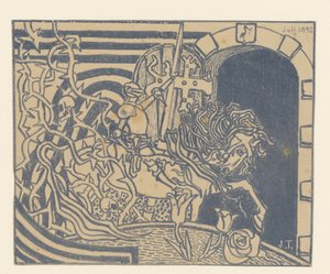 Catalogusomslag met ridder te paard door Jan Toorop