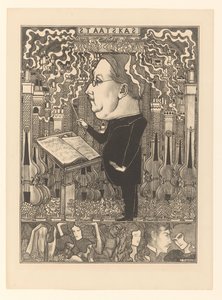 Dirigent met daarachter violen en rokende schoorstenen door Jan Toorop