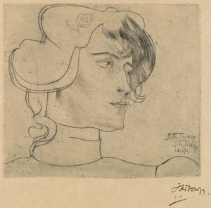 Hoofd van een Vrouw (Marguérite Adolphine Helfrich) door Jan Toorop