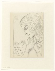 Jong meisje in meditatie een kruis omvattend door Jan Toorop