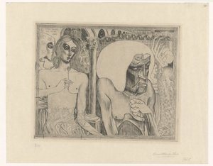 Oude vrouw omringd door jonge vrouwen door Jan Toorop