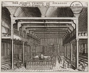 Interieur van de Portugese synagoge in Amsterdam door Jan Veenhuysen