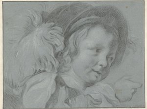 Studie van een kinderhoofdje met een hoed