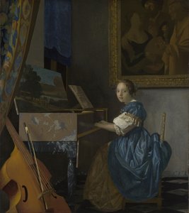 Een jonge vrouw zittend aan een virginaal, ca. 1670 door Jan Vermeer van Delft