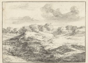 Duinlandschap, met een huisje in de verte door Jan Vermeer van Haarlem (I) (attributed to)