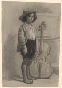 Jongen staande bij een cello door Jan Veth