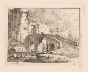 Stadspoort bij een Italiaanse haven door Jan Vincentsz. van der Vinne