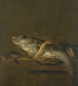 Stilleven met een schelvis en poon door Jan Vonck
