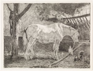 Paard in stal door Johannes Martinus Vrolijk