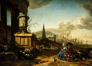 Italiaanse zeehaven door Jan Baptist Weenix
