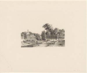 Gezicht op een kasteel en het bleken van de was
