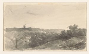 Heuvellandschap met molens door Jan Weissenbruch