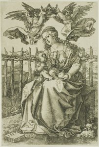 Madonna gekroond door twee engelen door Jan Wierix