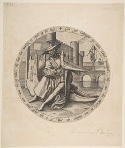 De rijke man die viool speelt op een kaakbeen, ca. 1568 door Jan Wierix