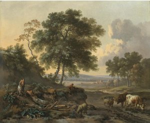 Dutch: Landschap met vee bij een doorwaadbare plaats Landscape with cattle at a wading place door Jan Wijnants
