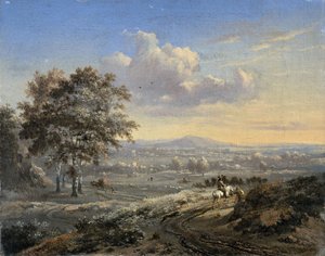 Heuvelachtig Landschap met een Ruiter op een Landweg