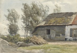 Boerenhofstede met schuur door Jan Willem van Borselen