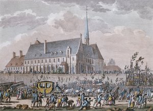 De Franse koninklijke familie passeert het klooster in Passy op hun reis van Versailles naar Parijs op 6 oktober 1789 door Jan after Bulthuis