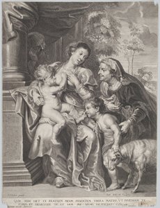De Heilige Familie met Elizabeth en de jonge Sint Jan de Doper, de Maagd die het kind Christus voedt (c.1635-42) door Jan Witdoek