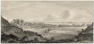 Uitzicht op Bloemendaalse Bleekvelden met Haarlem in de verte door Jan de Beijer