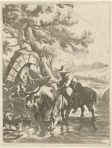 Herder en bepakte jongen bij een beek door Jan de Visscher