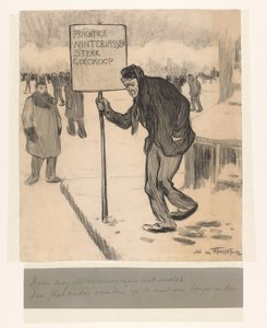 Straatverkoper met bord Prachtige winterjassen sterk goedkoop