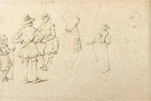 Vijf figuren van achteren gezien, en een andere figuur door Jan the Elder Brueghel
