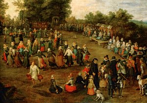 Volksdans voor de aartshertogen ... (schilderij op doek) door Jan the Elder Brueghel