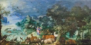 Landschap met schepping van de dieren