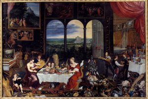 De smaak, het gehoor en de tast. Allegorie van de vijf zintuigen door Jan the Elder Brueghel