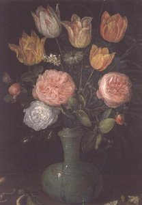 Vaas met bloemen en diamanten op de tafel door Jan the Elder Brueghel
