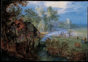 Dorp met boeren en dieren