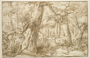 Bosinterieur met tekenaar, c.1664