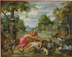 De dood van Abel, uit het verhaal van Adam en Eva door Jan Brueghel the Younger