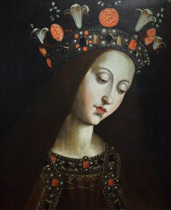 De gekroonde maagd, naar Hubert en Jan van Eyck door Jan van (after) Eyck