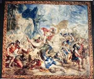 De slag van de Israëlieten en Amelikieten, uit de werkplaats van Frans en Pieter van der Borcht door Jan van (after) Orley