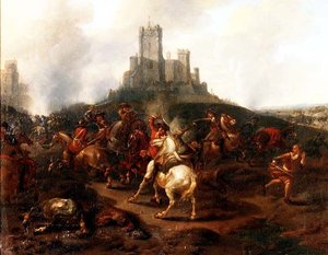 Een cavaleriegevecht voor een fort