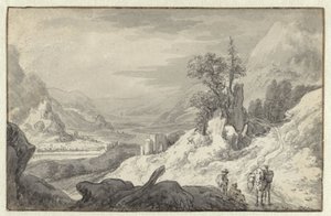 Berglandschap met een rivierdal door Jan van Aken