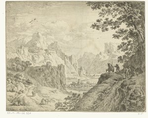 Rivierlandschap met reizigers door Jan van Aken
