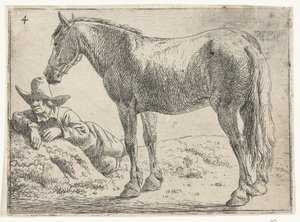 Staand paard met rustende ruiter door Jan van Aken