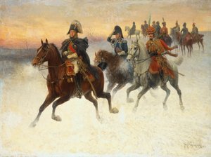 Maarschalk Ney en Napoleon en hun troepen tijdens de Russische campagne door Jan van Chelminski