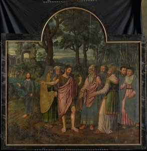 Johannes de Doper vermaant de Farizeeërs, middenpaneel van een drieluik door Jan van Coninxloo (II)