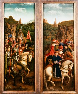 Het Lam Gods. Aanbidding van het Mystieke Lam: Rechtvaardige Rechters en de Ridders van Christus, 1432
