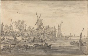 Kustscène met windmolen