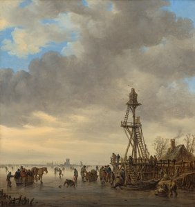 IJslandschap bij een Houten Uitkijktoren door Jan van Goyen