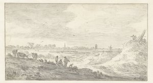 Landschap met figuren op een duin door Jan van Goyen